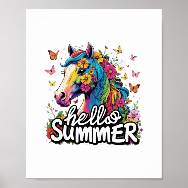 Funny Hello Summer Horse Poster (Front)