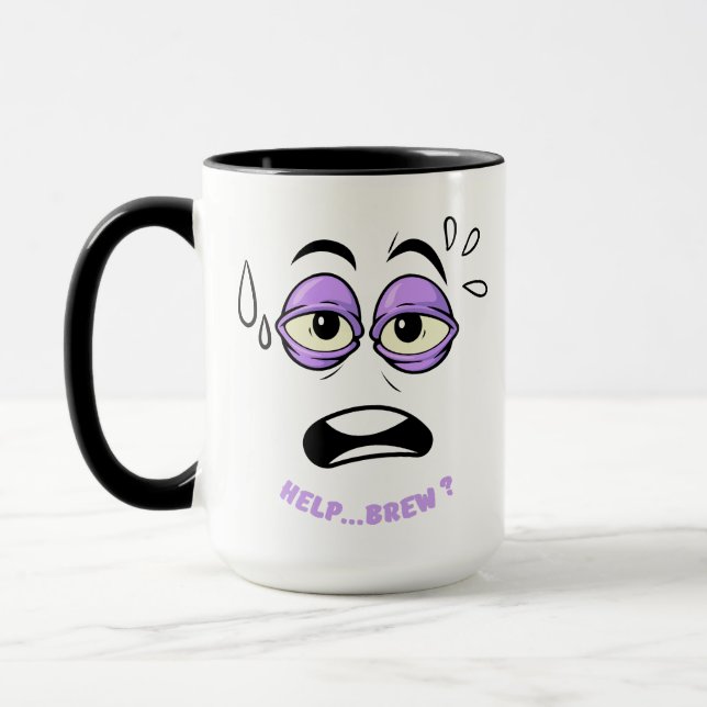 Funny Help Brew Sleepy Face Cartoon Mug (Left)