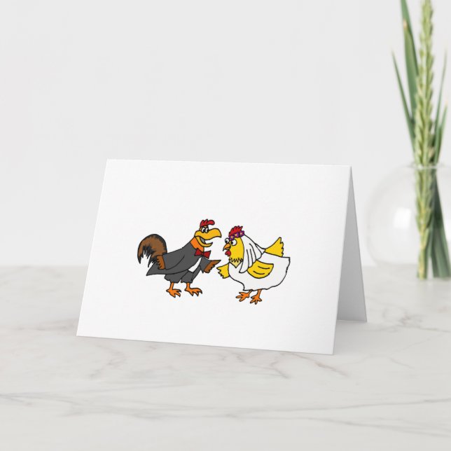 Funny Hen Bride and Rooster Groom Wedding Card (Front)