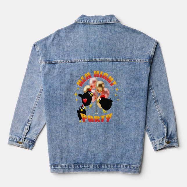 Funny Hens Night Party Funny Chicken  Denim Jacket (Back)