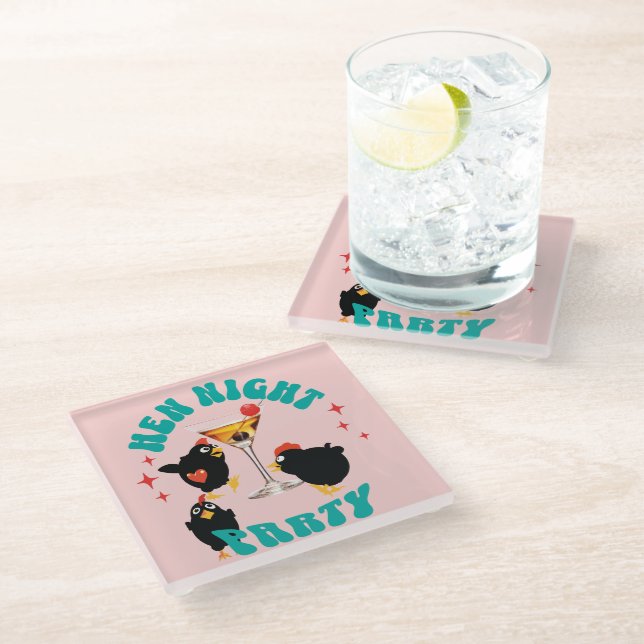 Funny Hens Night Party Funny Chicken  Glass Coaster (Angled)