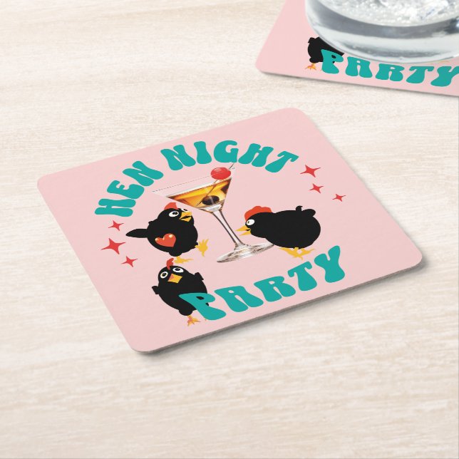 Funny Hens Night Party Funny Chicken  Square Paper Coaster (Angled)