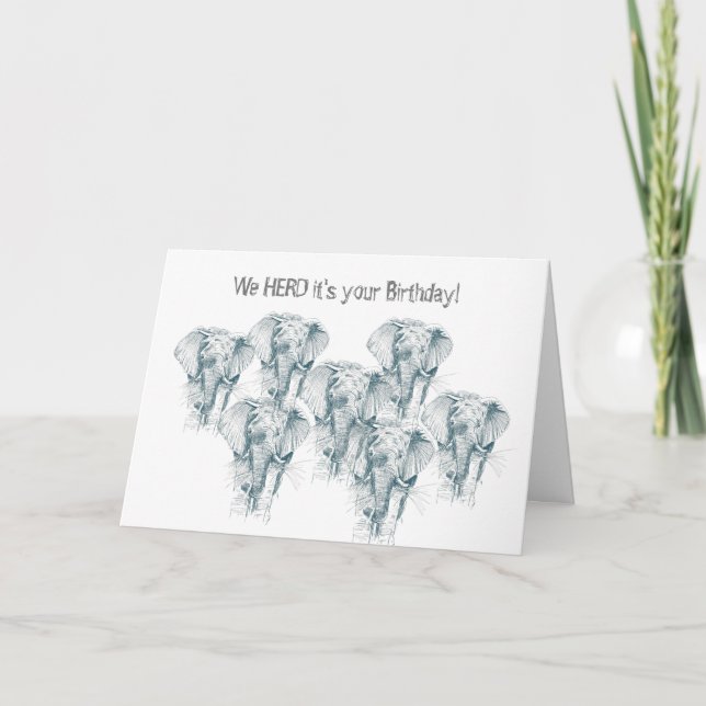 Funny Herd of Elephants "Happy Birthday!" Card (Front)