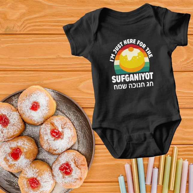 Funny Here for the Sufganiyot Hebrew Hanukkah  Baby Bodysuit (Creator Uploaded)