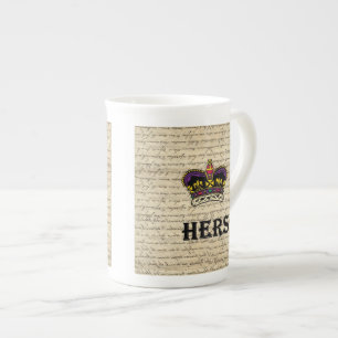 Funny hers text & crown bone china mug