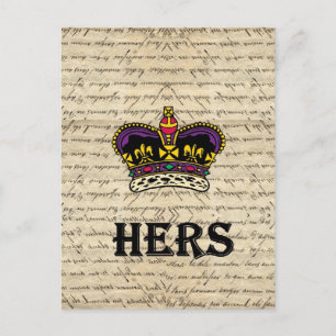 Funny hers text & crown postcard