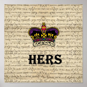 Funny hers text & crown poster