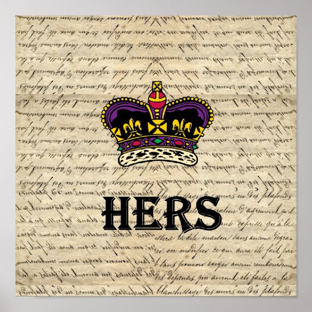Funny hers text & crown poster (Front)
