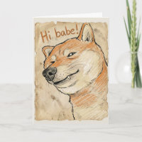 Funny "Hi Babe" Winking Shiba Inu Valentine's Art