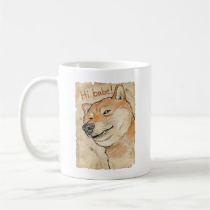 Funny "Hi Babe" Winking Shiba Inu Valentine's Art Coffee Mug