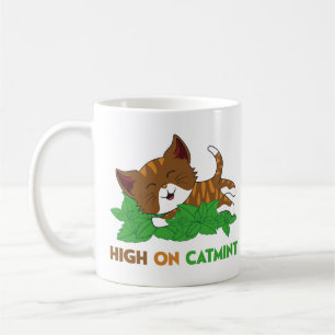Funny High On Nepeta Catmint Cartoon Cat Art Coffee Mug