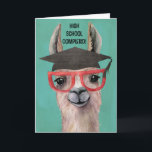 Funny High School Graduation Card<br><div class="desc">Celebrate with a bit of laughter and fun with this high school educated llama. Funny watercolor style card for your favourite grad. Card says "High School Completed - No Probllama! Stylish llama is wearing a graduation cap and red eye glasses...  one smart llama.</div>