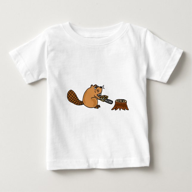 Funny High Tech Beaver with Chainsaw Baby T-Shirt (Front)