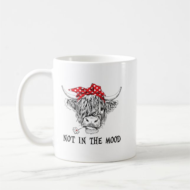 Funny Highland Cow Bandana Not In The Mood Western Coffee Mug (Left)
