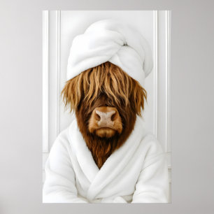 Funny Highland Cow Bathroom Print, Highland Cow In Poster