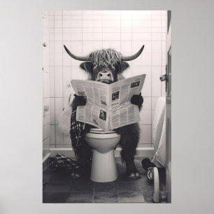 Funny Highland Cow Bathroom Print Toilet Wall Art