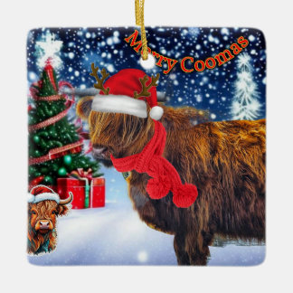 Funny HIghland Cow christmas tree ornament
