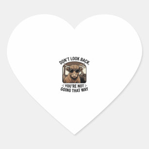 Funny Highland Cow Don’t Look Back Retro Heart Sticker
