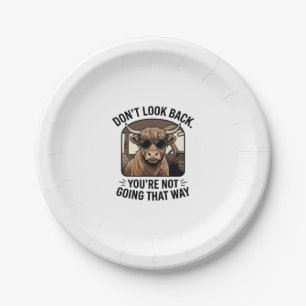 Funny Highland Cow Don’t Look Back Retro Paper Plate