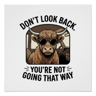 Funny Highland Cow Don’t Look Back Retro Poster