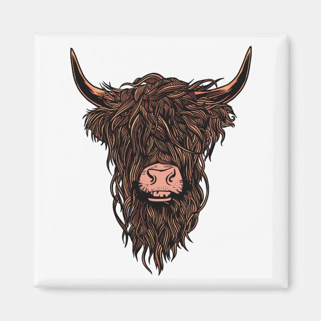 Funny Highland Cow Head Magnet (Front)