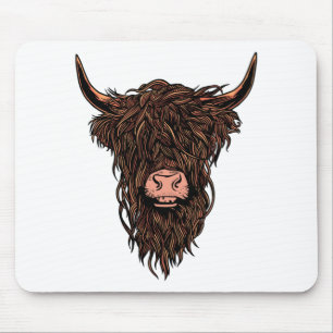Funny Highland Cow Head Mouse Pad