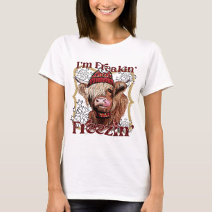 Funny Highland Cow Im Freaking Freezing Western Ch T-Shirt