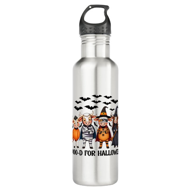 Funny Highland Cow Moo-d for Halloween 710 Ml Water Bottle (Front)