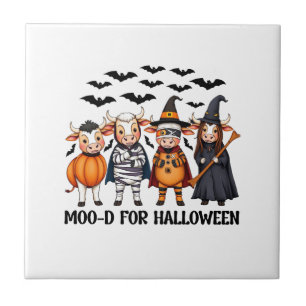 Funny Highland Cow Moo-d for Halloween Ceramic Tile