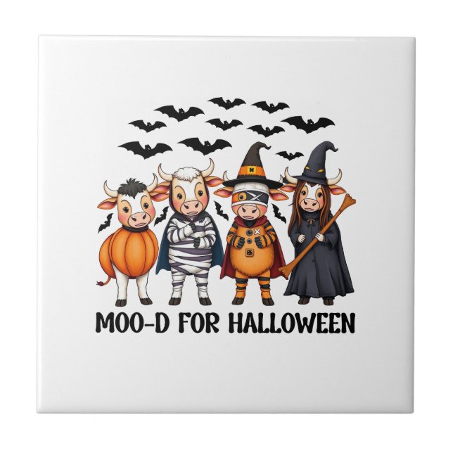 Funny Highland Cow Moo-d for Halloween Ceramic Tile (Front)