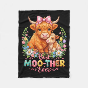 Funny Highland Cow Mum Happy Mothers Day Floral Fleece Blanket