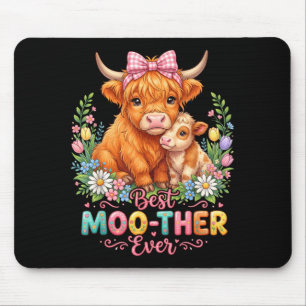 Funny Highland Cow Mum Happy Mothers Day Floral Mouse Pad