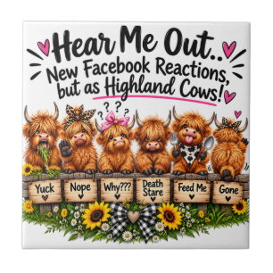 Funny Highland Cow Reactions Ceramic Tile
