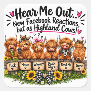 Funny Highland Cow Reactions Square Sticker