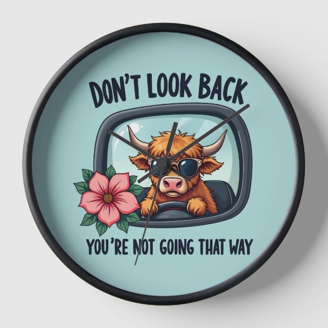 Funny Highland Cow Retro Western Motivational Art Clock (Front)