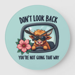 Funny Highland Cow Retro Western Motivational Art Large Clock
