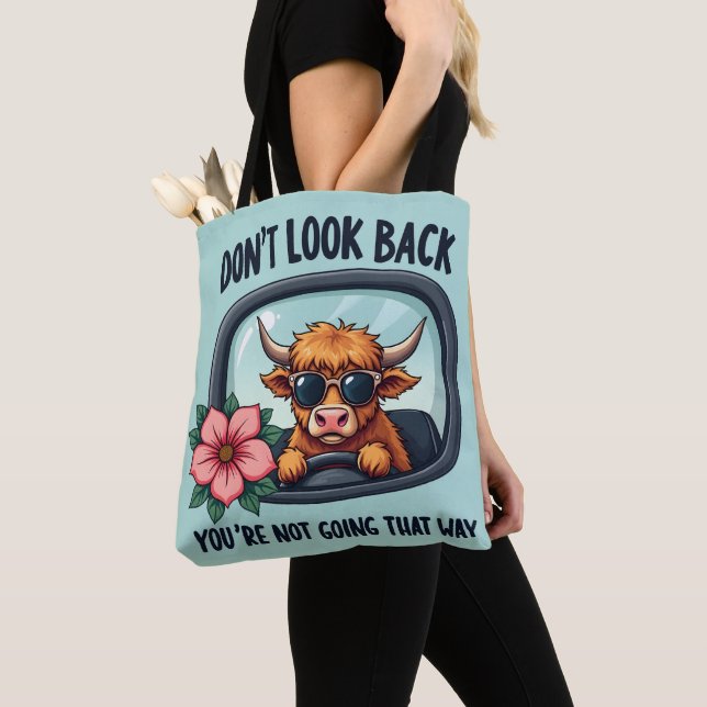 Funny Highland Cow Retro Western Motivational Art Tote Bag (Close Up)