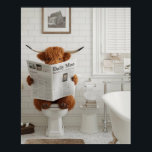 Funny Highland Cow Sitting on the Toilet Bathroom Poster<br><div class="desc">"highland cow bathroom wall art",  "scottish highland cow poster" "restroom bath animal print",  "cute horned bull with horns",  "whimsical cowboy ranch farmer",  "funny humourous farm humour",  "white pooping poop theme decor",  "realistic animals photography picture",  "sitting on the toilet photo",  "reading daily moo newspaper"</div>
