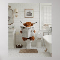 Funny Highland Cow Sitting on the Toilet Bathroom