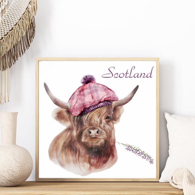 Funny Highland Cow Tartan Cap Scotland Animal Art  Poster (Creator Uploaded)