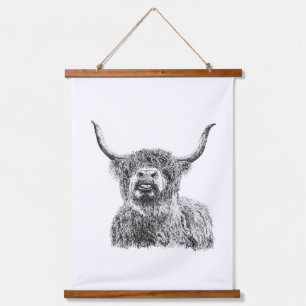 Funny Highland Cow Tongue Out Rustic Farm Animal  Hanging Tapestry
