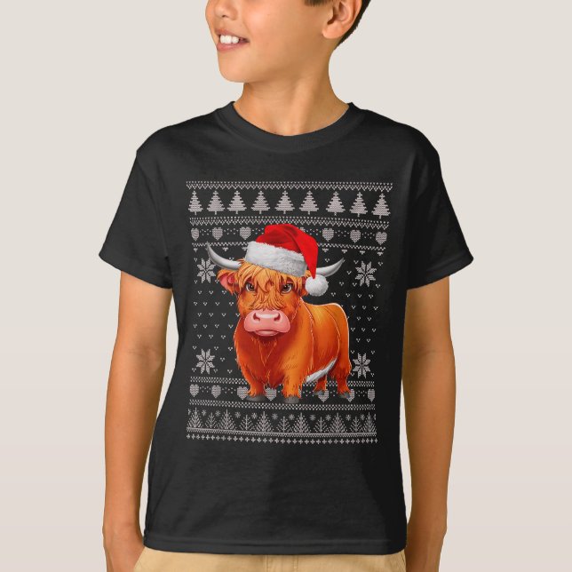 Funny Highland Cow Ugly Christmas Sweater Santa Xm (Front)