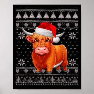 Funny Highland Cow Ugly Christmas Sweater Santa Xm Poster