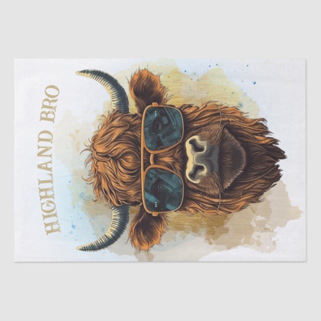 Funny Highland Cow Wearing Sunglasses Tissue Paper (Front)