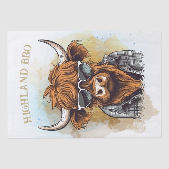Funny Highland Cow Wearing Sunglasses Tissue Paper (Front)