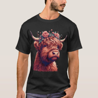 Funny Highland Cow With Flower Crown T-Shirt