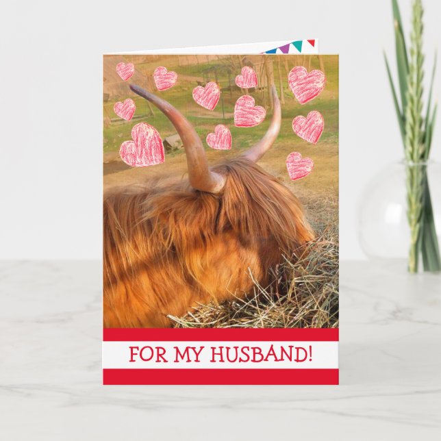 Funny Highland Steer Husband Birthday Card (Front)