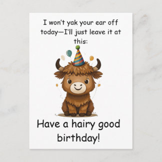 Funny Highland Yak: Hairy Good Birthday Puns Postcard