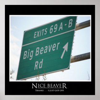 Funny Highway Sign, Big Beaver Road Exit 69 Poster