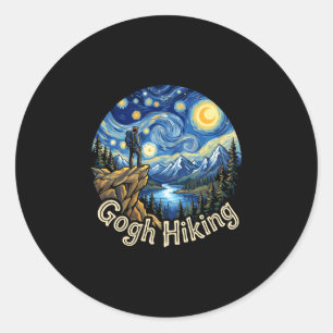 Funny hiker gogh hiking starry night art van gogh classic round sticker